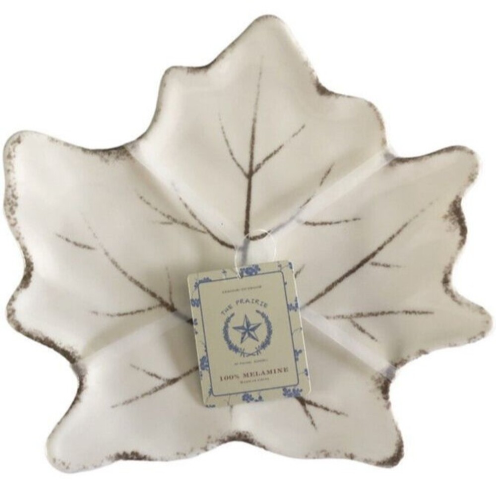 Maple Leaf Shaped Melamine Lunch Dessert Plates White Set of 4 Autumn 9x8"